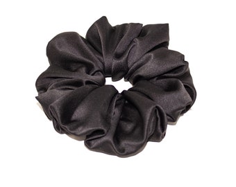 Satin Scrunchie  Anti Frizz  Soft Hair Tie  Handmade In Canada Xtra Large, XL/Jumbo  Bridesmaid Gift  Bun Holder Women Gift Black