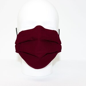 3 Layer  Burgundy Cotton and Polypropylene Face Mask Face Covering Soft Ear Loop Filter Pocket Nose Wire  Free Shipping Made in Canada