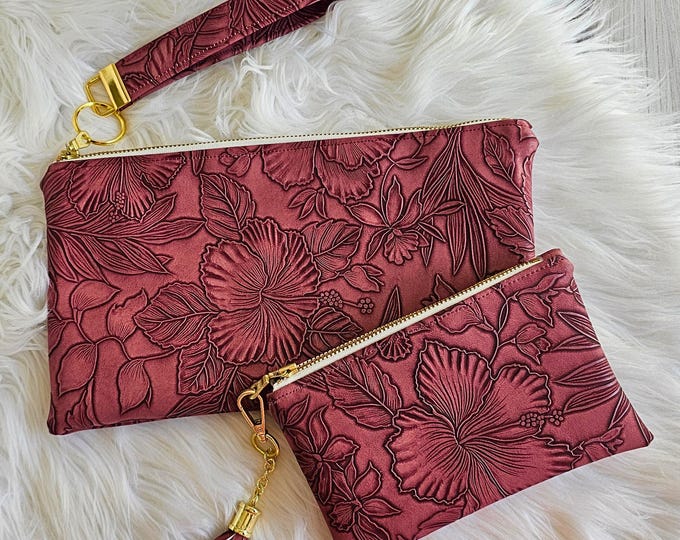 Featured listing image: Redwood Faux Leather Handmade Wristlet Clutch with four card slots and matching pouch