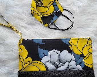 Clutch floral de muñeca con mascarilla a juego: bolso de noche para boda