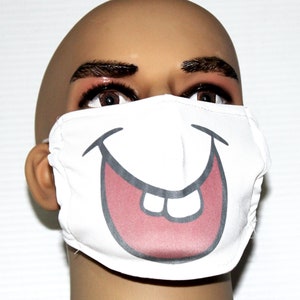 Happy Face Mask with filter pocket, Smiley Costume Mask, Reusable, Washable, Made in USA, Dust Mask, Filter Face Mask