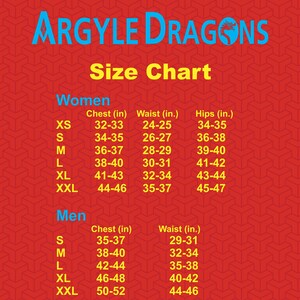 May include: Size chart for women and men clothing with measurements in inches. The chart shows sizes XS, S, M, L, XL, and XXL with corresponding chest, waist, and hip measurements.