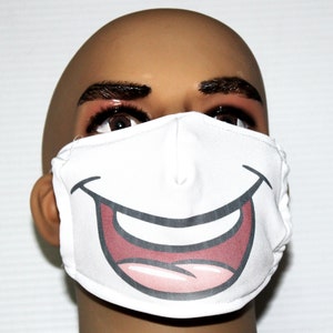 Happy Face Mask with filter pocket, Smiley Costume Mask, Reusable, Washable, Made in USA, Dust Mask, Filter Face Mask