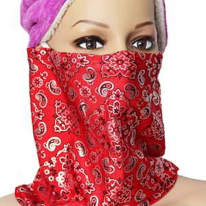Red Bandana Print Neck Gaiter Face Mask, Reusable, Washable, Made in USA, Dust Mask
