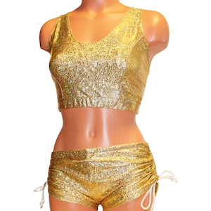 Shiny Gold Bralette and Booty Shorts, Festival Clothes, Pole Dance Clothes, Rave Clothes