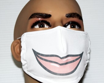 Happy Face Mask with filter pocket, Smiley Costume Mask, Reusable, Washable, Made in USA, Dust Mask, Filter Face Mask