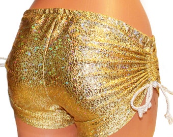 Shiny Gold Booty Shorts, Festival Clothes, Pole Dance Clothes, Rave Clothes