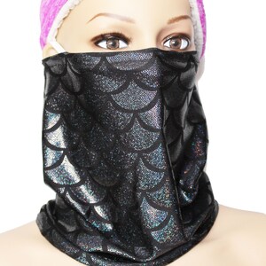 Black Mermaid Neck Gaiter Face Mask, Reusable, Washable, Made in USA, Dust Mask