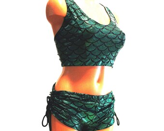 Mermaid Bralette and Booty Shorts, Festival Clothes, Pole Dance Clothes, Rave Clothes