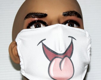 Happy Face Mask with filter pocket, Smiley Costume Mask, Reusable, Washable, Made in USA, Dust Mask, Filter Face Mask