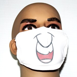 Happy Face Mask with filter pocket, Smiley Costume Mask, Reusable, Washable, Made in USA, Dust Mask, Filter Face Mask
