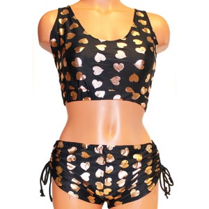 Shiny Heart Bralette and Booty Shorts, Festival Clothes, Pole Dance Clothes, Rave Clothes