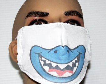 Shark Face Mask with filter pocket, Costume Mask, Reusable, Washable, Made in USA, Dust Mask, Filter Face Mask
