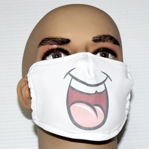 Happy Face Mask with filter pocket, Smiley Costume Mask, Reusable, Washable, Made in USA, Dust Mask, Filter Face Mask