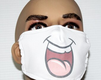 Happy Face Mask with filter pocket, Smiley Costume Mask, Reusable, Washable, Made in USA, Dust Mask, Filter Face Mask