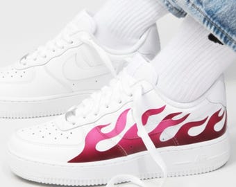 Nike Air Force 1 Custom Sneakers Pink Flames