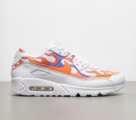 Custom Sneakers Nike Air Max 90 White Orange Purple Flames  display picture 2