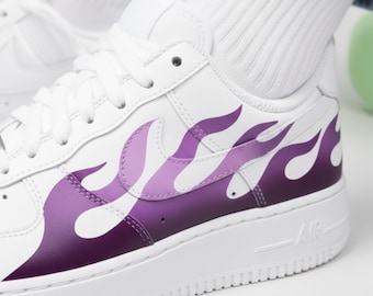 Custom Nike Air Force 1 Sneakers Purple Flames