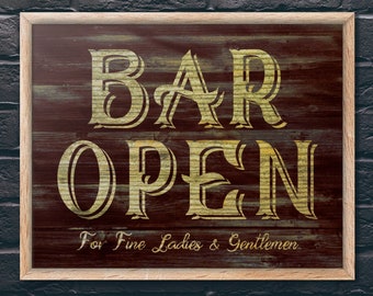 Bar Open Sign, Gifts for Dad, Bar Wall Art, Man Cave Gifts, Bar Wall Hanging, Gifts for Men, Manly Gifts, Gifts For Him, Cool Gifts for Dad