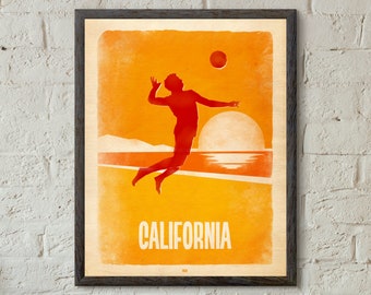 California Beach Volleyball Wall Art Poster Print. Volleyball Wall Art. Beach Art. Beach Decor. Retro Print
