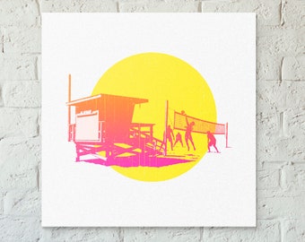 California Beach Volleyball Sunset, Beach Decor, Beach Wall Art, California Poster, Volleyball Print, Volleyball Art, Sunset Decor