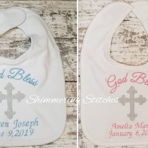 Baptism Bib, embroidered baptism bib, christening bib, baptism gift, boy baptism, girl baptism, personalized baptism gift, God bless bib