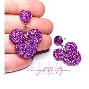 Pink Hologram Glitter Mouse Dangles