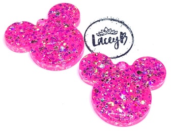 Pinkaholic Mouse Dangle Earrings/ Hot Pink Chunky Resin Glitter Earrings