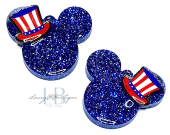 July 4th Mouse Dangle Earrings - Glitter Resin Earrings - Independence Day