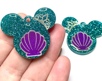 Mermaid Shell Mouse Dangles - Teal, Purple, and Gold Resin Earrings - Little Mermaid