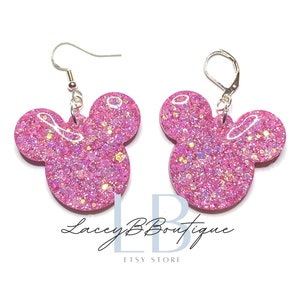 Glow in the Dark Crystal Pink Mouse Dangle - Glow Resin Earrings