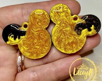 Gold Lava Shimmer Mouse Resin Earrings - Mouse Dangle Earrings