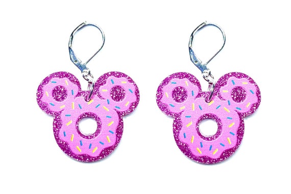 Glitter Donut Mouse Earrings Fish Hooks Lever Back Studs Disney World  Magical Treats 