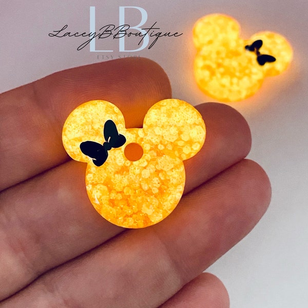 Halloween Orange Glow in the Dark Mouse Dangle & Stud Earrings Handmade Resin Earrings