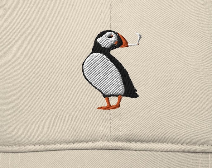 Funny Puffin Embroidered Dad Hat - Organic Cotton Baseball Cap
