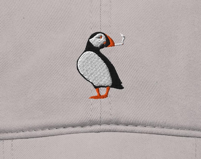 Puffing Puffin Dad Hat • Funny 420 Baseball Cap • Puffin Smoking Weed Hat • Funny Cannabis Gift
