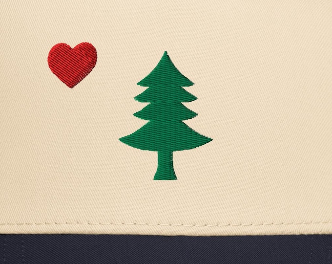 Maine Heart Flag Hat – Embroidered Portland Heart and Pine Tree Baseball Cap
