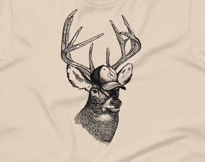 John Deer Shirt • Funny Maine T-shirt • White-Tailed Deer Gift • Deer with Trucker Hat Tee • Maine Woods Gift • Mainer Apparel
