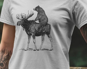 Mooseback Bear Shirt - Funny Moose Tee - Bear Riding Moose T-shirt - Maine Gift - Funny Camping Tshirt - Camp Shirt