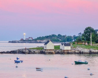 Sunset at Willard Beach and Portland Head Light • Maine Lighthouse Photo Print • Maine Coast Wall Art and Decor