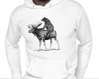 Funny Bear Riding Moose Hoodie - Maine Graphic Sweatshirt - Mooseback Bear Shirt