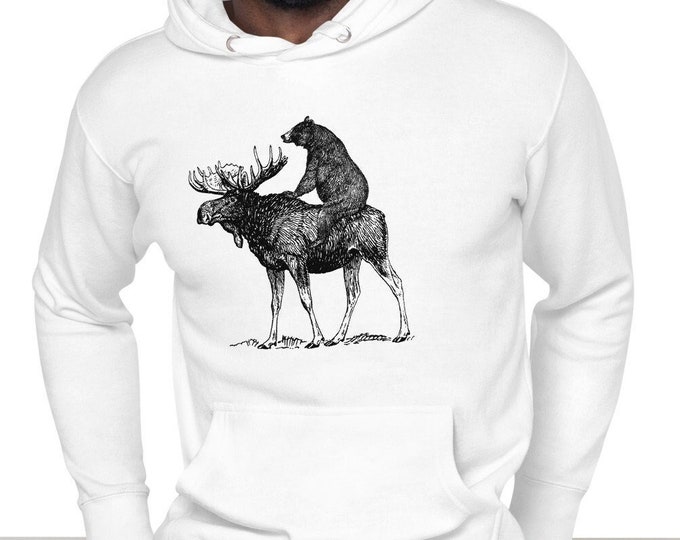 Funny Bear Riding Moose Hoodie - Maine Graphic Sweatshirt - Mooseback Bear Shirt