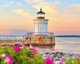 Bug Light Sunset Photography Print – South Portland, Maine Lighthouse Wall Art & Coastal Decor