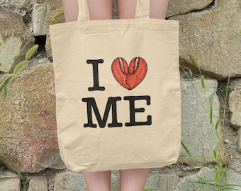 I Love Maine Tote Bag • Organic Cotton Lobster Handbag • Maine Lobster Lover Tote