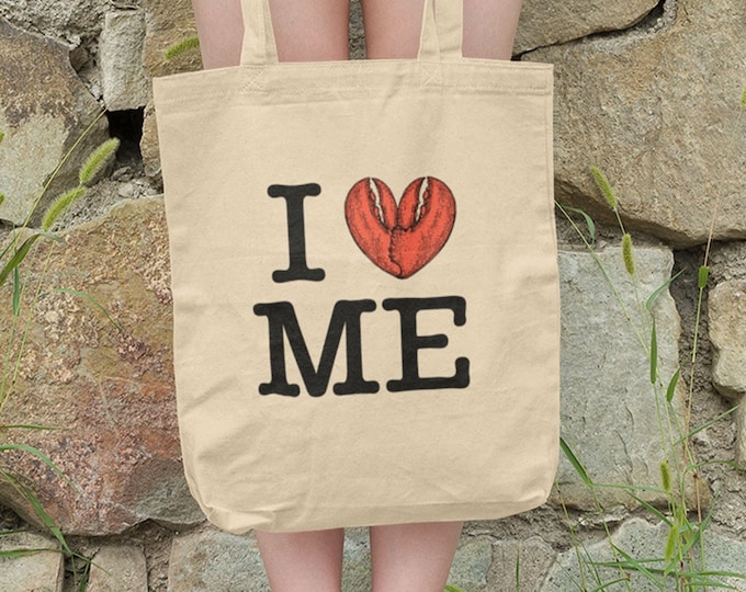 I Love Maine Tote Bag • Organic Cotton Lobster Handbag • Maine Lobster Lover Tote