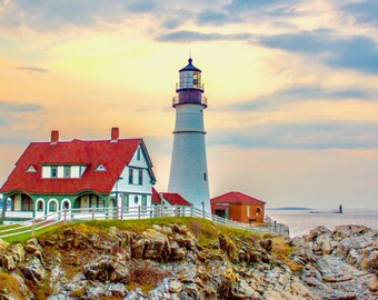 Sunset at Portland Head Light • Maine Lighthouse Art Print • Portland Maine Photo & Canvas Print