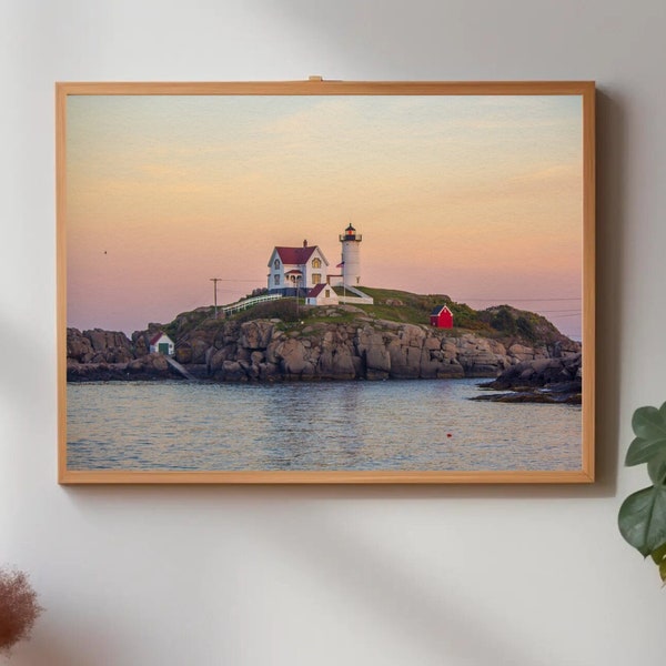 Sunset at Nubble Light - York Maine Lighthouse Photography Print - Cape Neddick Lighthouse Photo - York Maine Art Print