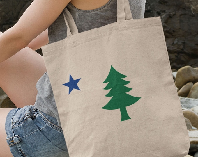 Maine Flag Organic Cotton Tote Bag – Vintage Pine Tree Design