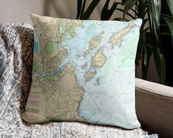 Portland Maine Nautical Chart Pillow – Casco Bay Coastal Decor
