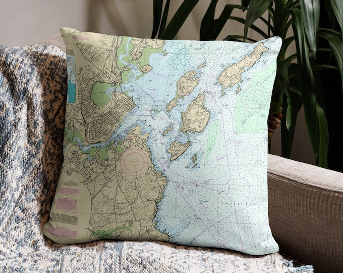 Portland Maine Nautical Chart Pillow – Casco Bay Coastal Decor